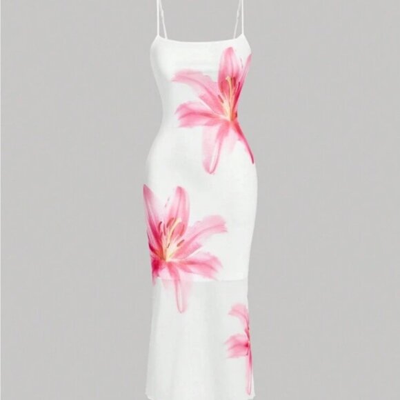 SHEIN White Cream Slip Midi Dress Spaghetti Strap - Picture 1 of 3